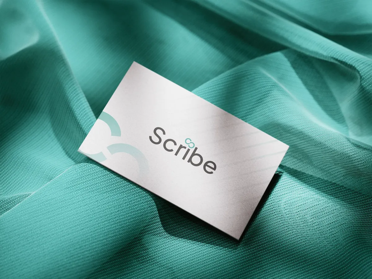 Scribe business card mockup on teal fabric